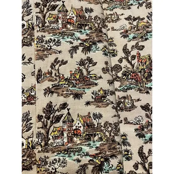 VTG Fabric Vat Color Print Farmhouse Cottage Lake Pre Shrunk 2 Pieces Read